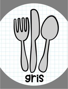 a fork and spoon with the word gris written in black on a white background