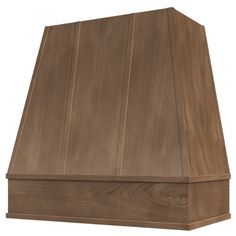 the top of a wooden stove hood on a white background