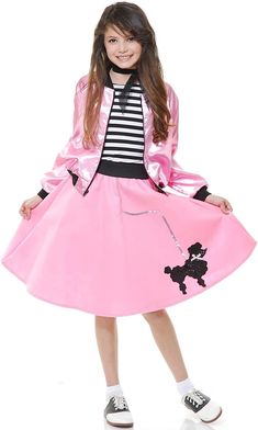 Poodle Dress - Kids Felt Poodle skirt with black applique, black elastic waist band. Important: costumes are not sized the same as clothing, consult charade's child's size chart and recent reviews before making selection. Item Number:  00513 Size:  Medium Color:  Pink Includes:  Skirt and Scarf Does NOT Include:  Handbag Material:  Polyester Material and Care:  Hand Wash Additional Notes:  Actual color is Bubble Gum Pink     Thanks for looking!  We are here to help. Felt Poodle, Poodle Dress, 50s Outfits, Poodle Skirt, Pink Poodle, Bubble Gum Pink, Theatre Costumes, Size Chart For Kids, Pink Brand