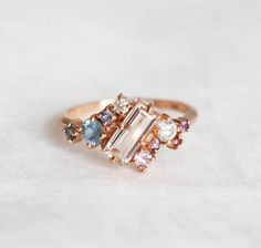 Baguette Morganite Ring, Rose Gold Morganite and Sapphire Cluster Enga – Capucinne Morganite Ring Set, Morganite Wedding Rings, Rose Gold Morganite Ring, Watermelon Tourmaline Ring, Baguette Engagement Ring, Traditional Engagement Rings, Multi Gemstone Ring, Rose Gold Morganite, Buying An Engagement Ring