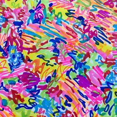 an abstract painting with lots of colors and lines on it's surface, all over the place