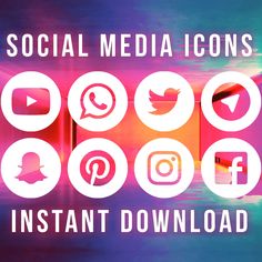 the social media icons are displayed in different colors and sizes, including pink, blue, red