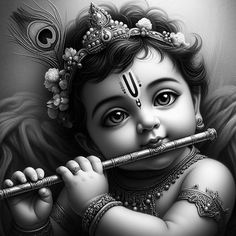 a painting of a baby playing the flute