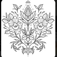 a black and white drawing of flowers