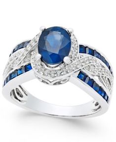 Sapphire (2-3/4 ct. t.w.) and Diamond (1/3 ct. t.w.) Ring in 14k White Gold (Also Available in Emerald & Ruby) | macys.com Gem Stone Rings, Stunning Wedding Rings, Sapphire Gem, Summer Acrylic, White Gold Sapphire, Gold Rings Jewelry, Nails Coffin, Ruby Jewelry, Blue Zircon