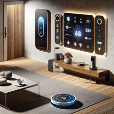 a living room filled with furniture and smart devices