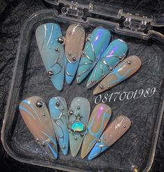 Blue Diamond Nails, Chrome Nail Art, Graduation Nails, Nail Box