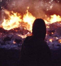 a person standing in front of a fire with the words, why did you leave me here to burn?