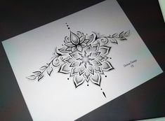 a drawing of a flower with leaves on it