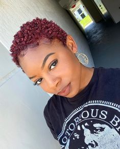 Dyed African Hair Natural, Magenta Natural Hair Black Women, Burgundy Short Natural Hair, Short Natural Colored Hair Black Women, Short Hair With Dye, Dyes For Short Hair, Short Burgundy Hair Black Women, Burgundy Short Hair Black Women, Short Red Natural Hair Black Women