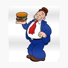 a man in a suit and tie holding a hamburger