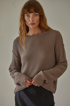 Experience comfort and style with By Together's The Hailee Sweater. This classic knit sweater features a crew neck and long sleeves, perfect for your loungewear needs in the fall/winter season. Made with 100% cotton, it provides a contemporary fit that's both cozy and fashionable. Care is easy too, simply hand wash. Enjoy the ultimate luxury of this ready-to-wear pullover top today. Care Instructions: Hand wash • Fabric: 100% Cotton Mocha Color, Hem Sweater, In The Fall, Winter Season, Knit Patterns, Long Sleeve Pullover, The Fall, Mocha, Crew Neck Sweater