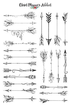 the different types of arrows and arrows are shown in this drawing tool set, which includes an