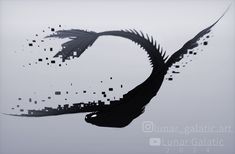 a bird flying in the air with its wings spread out and squares on it's back