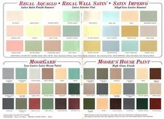 the color chart for morgari's house paint, which is available in various colors