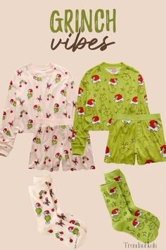 The perfect christmas pajamas for the grinch lovers out there. These grinch holiday pajamas are super soft and comfortable and everyone loves them so make sure to grab them while you can! Grinch pajmas grinch holiday season christmas pajamas american eagle grinch set  christmas sleepwear christmas pjs Matching Grinch Pajamas, Grinch Christmas Sleepover, Grinch Christmas Pjs, Grinch Pyjamas, Grinch Inspired Outfit, Grinch Clothing, Grinch Pjs, Cute Christmas Pjs, Grinch Plush