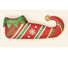 a red and green christmas stocking ornament