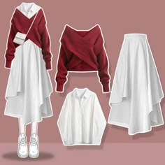 Cross Knit Sweater, Mode Ulzzang, Cross Sweater, Gauze Skirts, Irregular Skirt, Elegant Clothes, Korean Design, Style Korea, Half Skirt