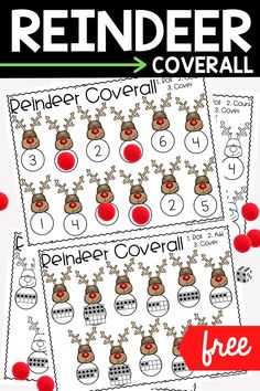 reindeer themed printable coverall for the december and christmas holidays with freebier