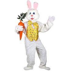 a person in a bunny costume holding a carrot