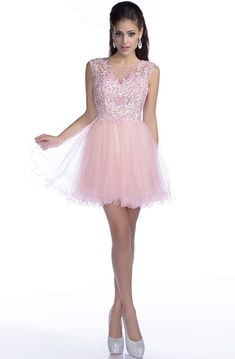 Short V-neck Organza Dress With Sequins - Dorris Wedding Pink Homecoming Dress With Illusion Neckline, Sleeveless Dress With Illusion Neckline And Fitted Bodice, Sleeveless Tulle Mini Dress For Prom Season, Sleeveless Mini Dress With Sheer Bodice For Spring, Sheer Bodice Fitted Sleeveless Mini Dress, Sleeveless Mini Dress With Sheer Bodice For Wedding, Sleeveless Tulle Mini Dress With Fitted Bodice, Sleeveless Mini Dress With Sheer Bodice, Pink Sleeveless Dress With Sheer Bodice