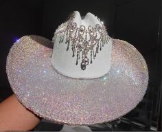 Rhinestone Crown Fringe. Cowgirl Hat. Western Wedding. - Etsy White Party Hat With Rhinestones, Silver Party Hat With Bling, Elegant Silver Hat With Bling, Elegant Silver Hats With Bling, Fringe Cowgirl Hat, Space Costume, Bridesmaids Outfits, Space Costumes, Hat Western