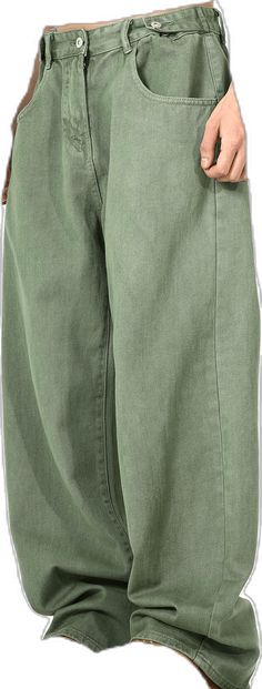 Trendy Green Straight Jeans, Green Baggy Cotton Jeans, Casual Baggy Green Jeans, Trendy Green Relaxed Fit Jeans, Casual Green Baggy Jeans, Green Wide Leg Jeans With Pockets, Green Relaxed Fit Straight Leg Bottoms, Green Straight Leg Jeans For Summer, Green Straight Leg Bottoms With Relaxed Fit