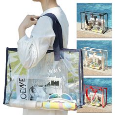 Versatile Tote Bag Clear Shoulder Bag Waterproof Cosmetics Makeup Toiletries Storage Organizer Large Large Clear Storage Bags, Transparent Purse, Pvc Storage, Waterproof Beach Bag, Bag Transparent, Clear Tote Bags, Swimming Bag, Fancy Bags, Waterproof Bags