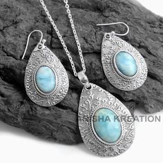 "Elegant Larimar Oval Shape Gemstone Necklace Set For Gift - 925 Sterling Silver Handmade Designer Necklace Set Jewelry Length 18\" - an0182 (Stamped 925). MATERIAL- 925 STERLING SILVER GEMSTONE - Larimar WEIGHT - 26.11 Grams LENGTH - Necklace - 18\" Earring - 1.75\" Pendant - 1.8\" COLOR - Blue" Unique Wedding Jewelry, Larimar Jewelry, Designer Necklace, Set Jewelry, Sterling Silver Jewelry Handmade, Rose Quartz Gemstone, Silver Jewelry Handmade, Wedding Jewelry Sets, Silver Chain Necklace