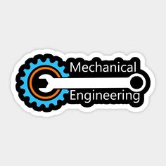 the mechanical engineering sticker is shown in black and orange with an orange gear wheel on it