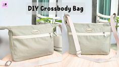 two bags sitting next to each other on top of a wooden table with the words diy cross body bag