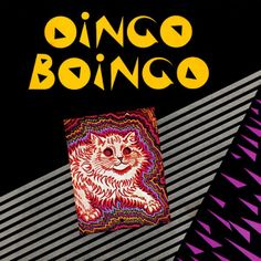 an image of a cat with the words disco boingo on it's back