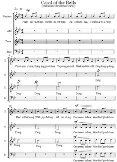 carol of the bells sheet music for choir and piano with notes, tabulas