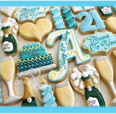 decorated cookies in the shape of letters and numbers