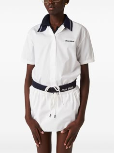 Luxury Miu Miu Tops For Work, Casual Collared Tops By Miu Miu, Classic Cotton Miu Miu Tops, Miu Miu Cropped Shirt, Miu Miu Cotton Collared Tops, Sports Outfit, White Polo, Versace Outfit, Yoko London