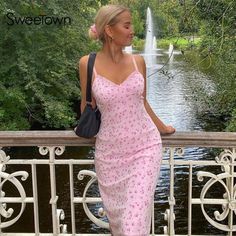 Off Shoulder V Neck, Long Boho Dress, Pink Floral Print Dress, Boho Dresses Long, Dress Y2k, Floral Rosa, Beach Dresses Summer, Pink Floral Print, Pink Midi Dress