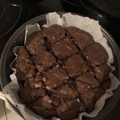 a chocolate cake sitting on top of a pan