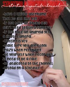 a person with red hair and some writing on it