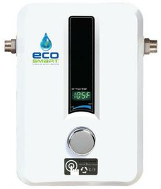 an eco smart tankless water heater with thermostaer on it's side