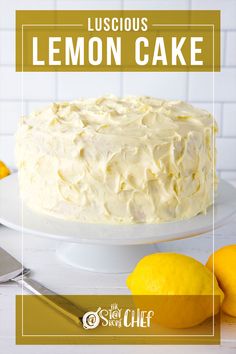 a lemon cake sitting on top of a white plate