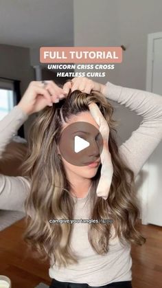 SARA STRUEBY on Instagram: "Full walk through tutorial of unicorn criss cross curls ✨  If you try this - let me know! It’s my new favourite method of heatless curls!  #heatlesscurls #heatlesshair #heatlesshairtutorial #hairtutorial #healthyhairtips #hairtips #motherhood" Heartless Curl Braids, Unicorn Heartless Curls Tutorial, Different Heatless Curl Methods, Quick No Heat Hairstyles, Curl Without Heat Overnight, Large Heatless Curls, Braided Heatless Curls, How To Do The Unicorn Heatless Curls, Heartless Curls Long Thick Hair