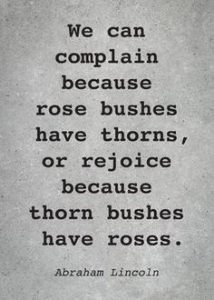 abraham lincoln quote about complain because rose bushes have thorns or rejoice