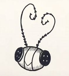 a black and white drawing of a heart shaped object with arrows coming out of it