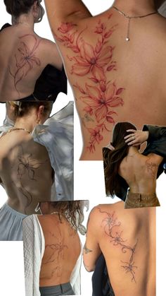 the back of a woman's body with tattoos on it