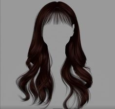 a drawing of a woman's hair with long dark brown wavy hair and bangs