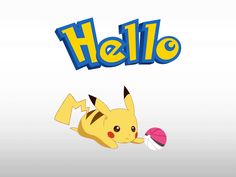 a cartoon pikachu with the word hello above it