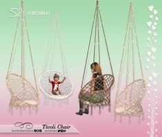 Today we are releasing at TSR a new collection for infants: the Tivoli series 👶  But the hanging chairs have more polycount than TSR allows, so we are sharing them here.  [ Nothing to worry about though, it's just 3500 polys and considering its intricate design , it is more than ok and you really don't have be concerned about it ].  It comes in regular wall height and medium wall height versions. It is base game and does not actually swing, because the game didn't bring a single seat swing as base, only 2 seats (and 2 would look weird in the nursery 🤭 )  #sims4 #sims4cc #thesims4 #thesims4cc Mod Furniture, Hanging Chairs, Sims 4 Anime, Cc Furniture, Sims 5, The Sims 4 Packs, Free Sims