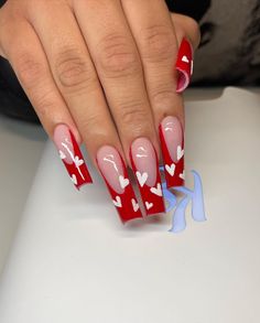 Simple Long Acrylic Nails Coffin One Color, Fun Acrylic Nails Designs Long, Matching Nails With Best Friend Valentines, Valintens Nail Ideas Acrylic Long Red, Red And Black Acrylic Nails Designs Ideas, Red Nails Acrylic Valentines, Valentine Almond Acrylic Nails, Acrylic Nail Designs 90s, Red Pink And Black Nails