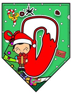 a christmas card with an image of a person holding a candy cane in front of the letter