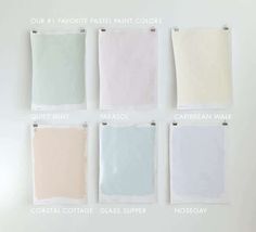 four different shades of pastel paint on white paper with the words our favorite pastel paint colors